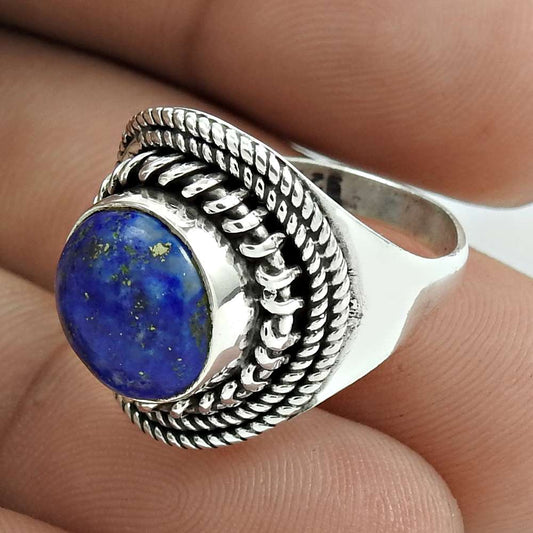 Natural Lapis Lazuli Cocktail Vintage Mothers Day Gift Ring Size 6 925 Silver K2