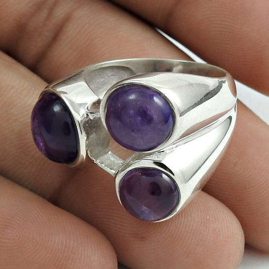 Natural Amethyst Gemstone Cocktail Boho Mothers Day Gift Ring Size 8 925 Silver L2