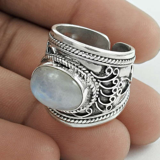 Mothers Day Gift Natural Rainbow Moonstone 925 Silver Solitaire Ring Size 8 C6