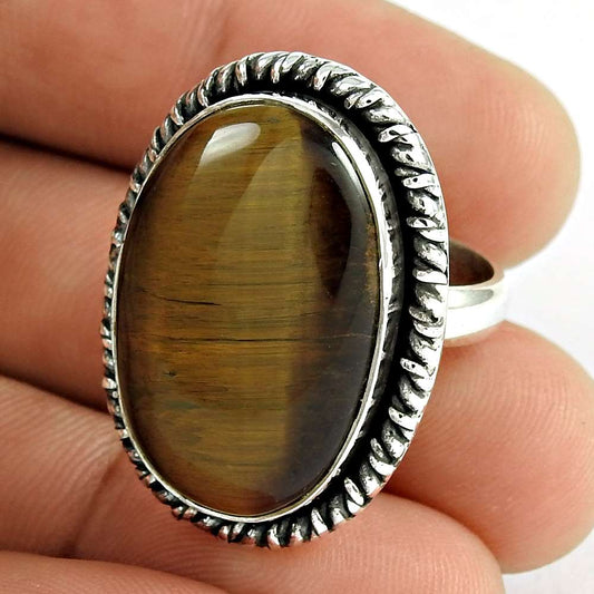 Woman Gift Tiger'S Eye Gemstone Ring Size 7 925 Sterling Silver Jewelry M11