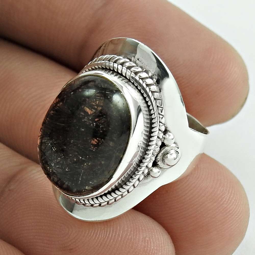 Mothers Day Gift 925 Sterling Silver Natural Rutile Cocktail Boho Ring Size 7 E6