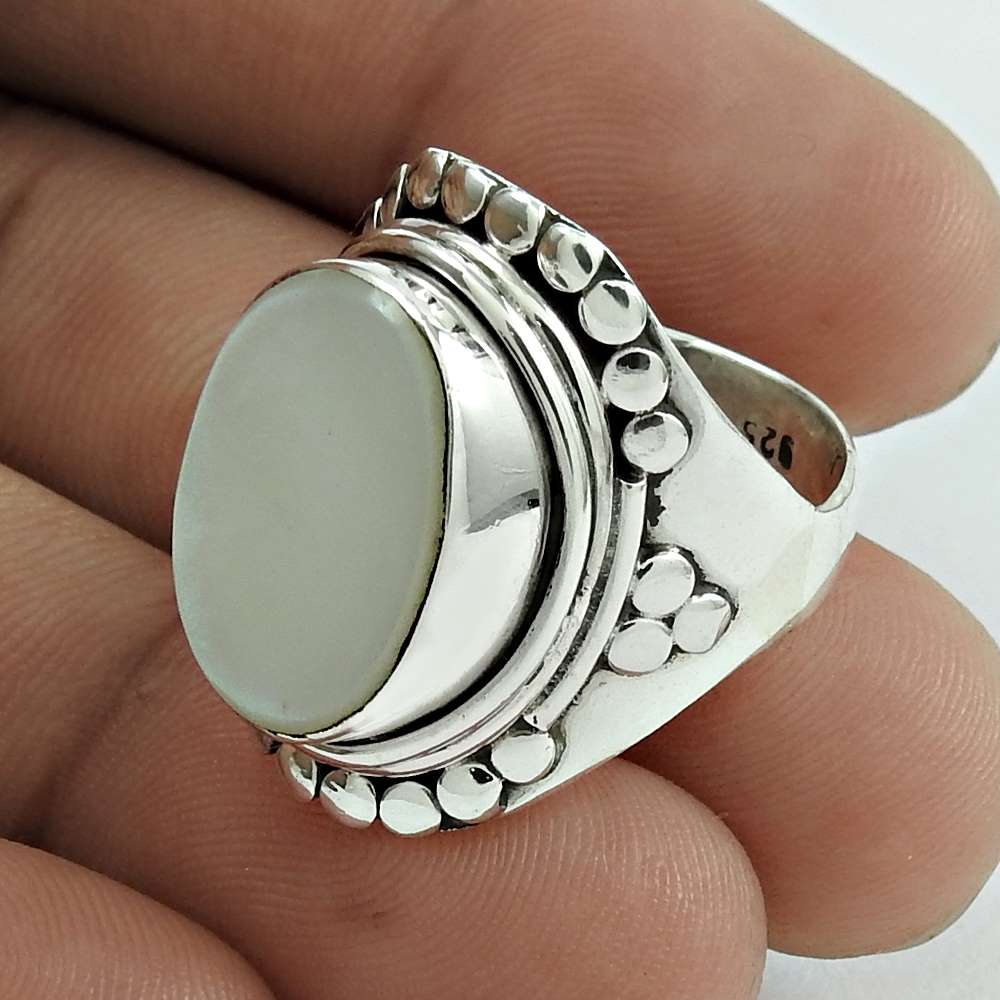 Mothers Day Gift 925 Silver Natural Mother Of Pearl Cocktail Ring Size 7 F6