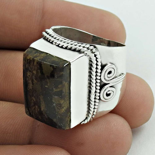 Mothers Day Gift 925 Silver Natural Bronzite Gemstone Statement Ring Size 8 G6
