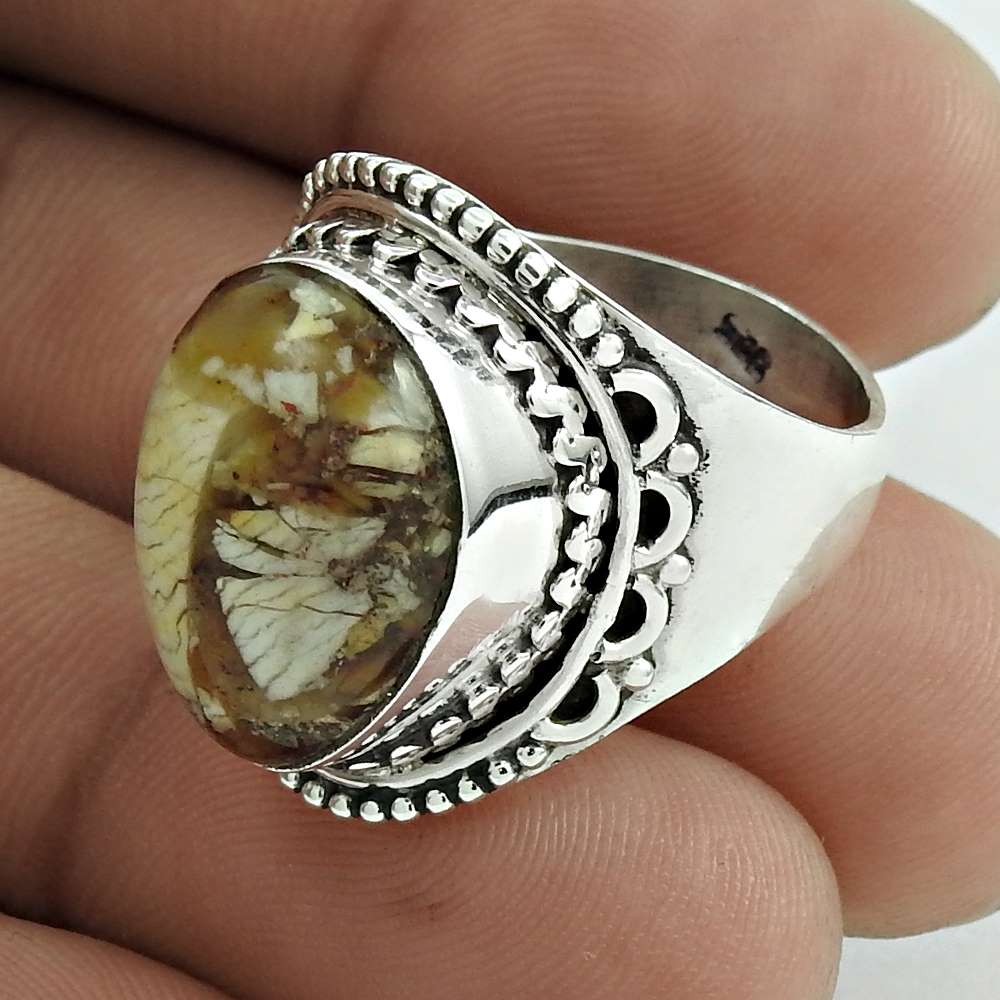 Cocktail Mothers Day Gift Ring Size 8 925 Silver Natural Brecciated Mookaite P2