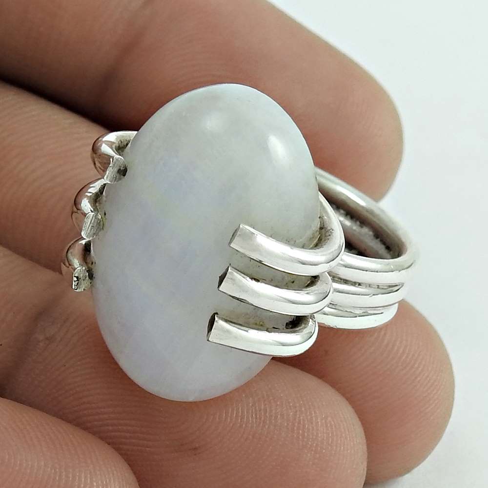 Mothers Day Gift Solitaire Ring Size 7 925 Silver Natural Rainbow Moonstone A12