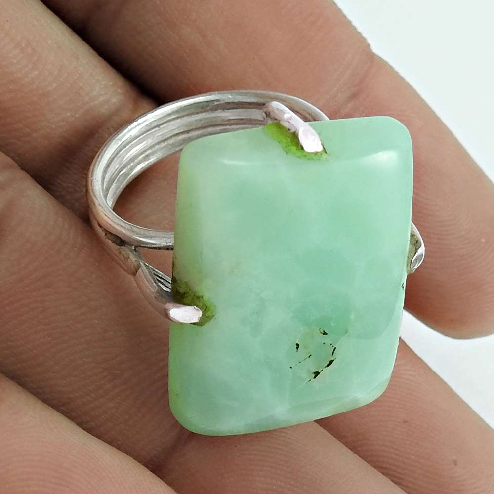 Natural Chrysoprase Gemstone 925 Silver Solitaire Ring Size 7 Mothers Day Gift C12