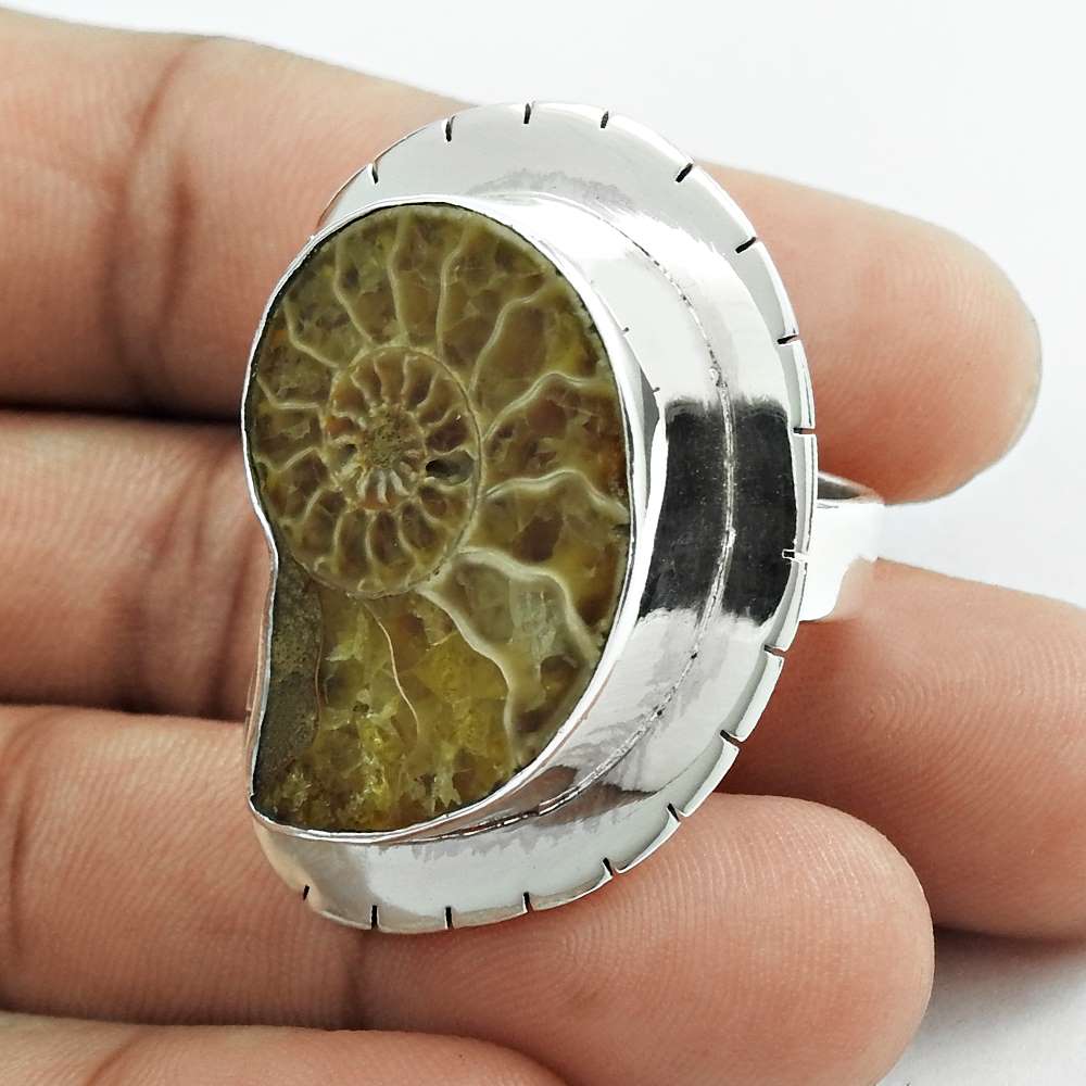 Mothers Day Gift Cocktail Ring Size 7 925 Silver Natural Ammonite Gemstone M12