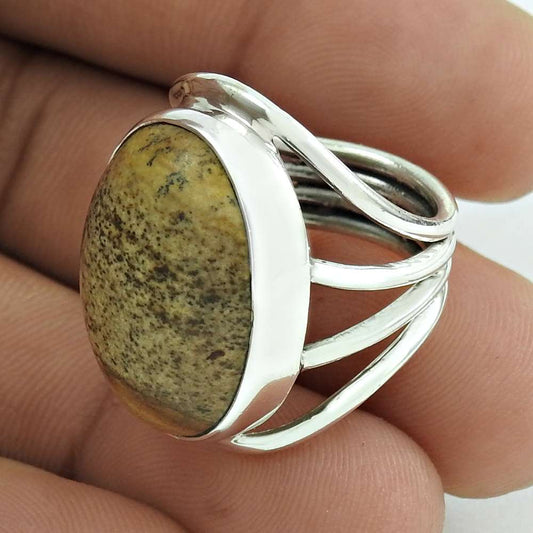 Mothers Day Gift Natural Jasper Gemstone 925 Silver Cocktail Boho Ring Size 4 B7