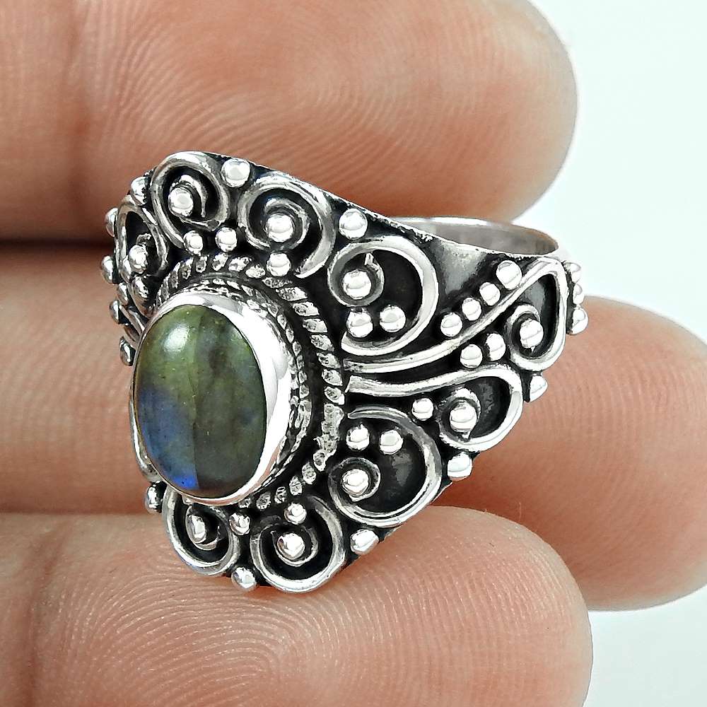101 Gift For Woman 925 Silver Natural Labradorite Cocktail Ring G4