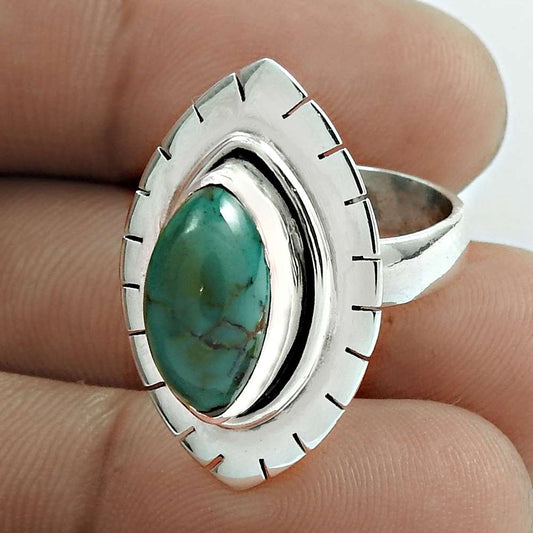 Natural Turquoise Gemstone Solitaire Ring Size 6 925 Sterling Silver Jewelry P5