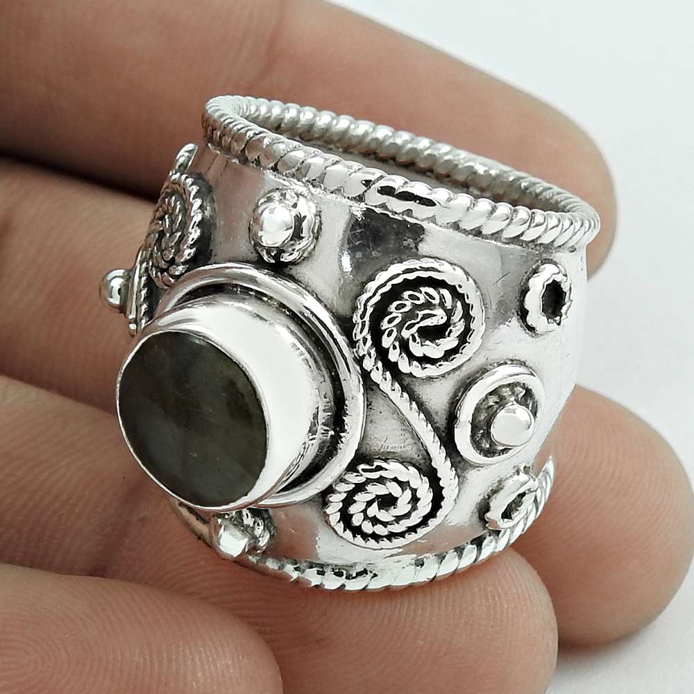 Mothers Day Gift Natural Labradorite Gemstone 925 Silver Solitaire Ring Size 8 C7