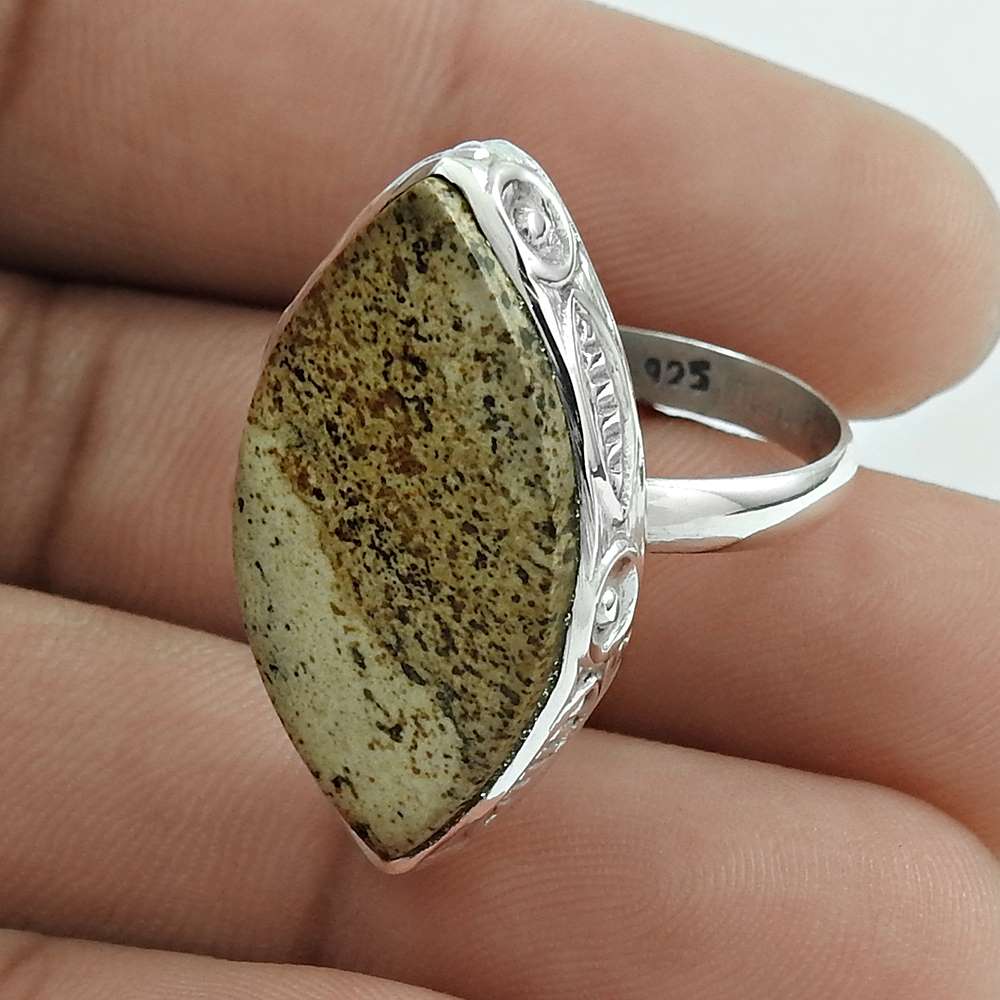 Gift For Her Natural Jasper Solitaire Bohemian Ring Size 9 925 Silver J15