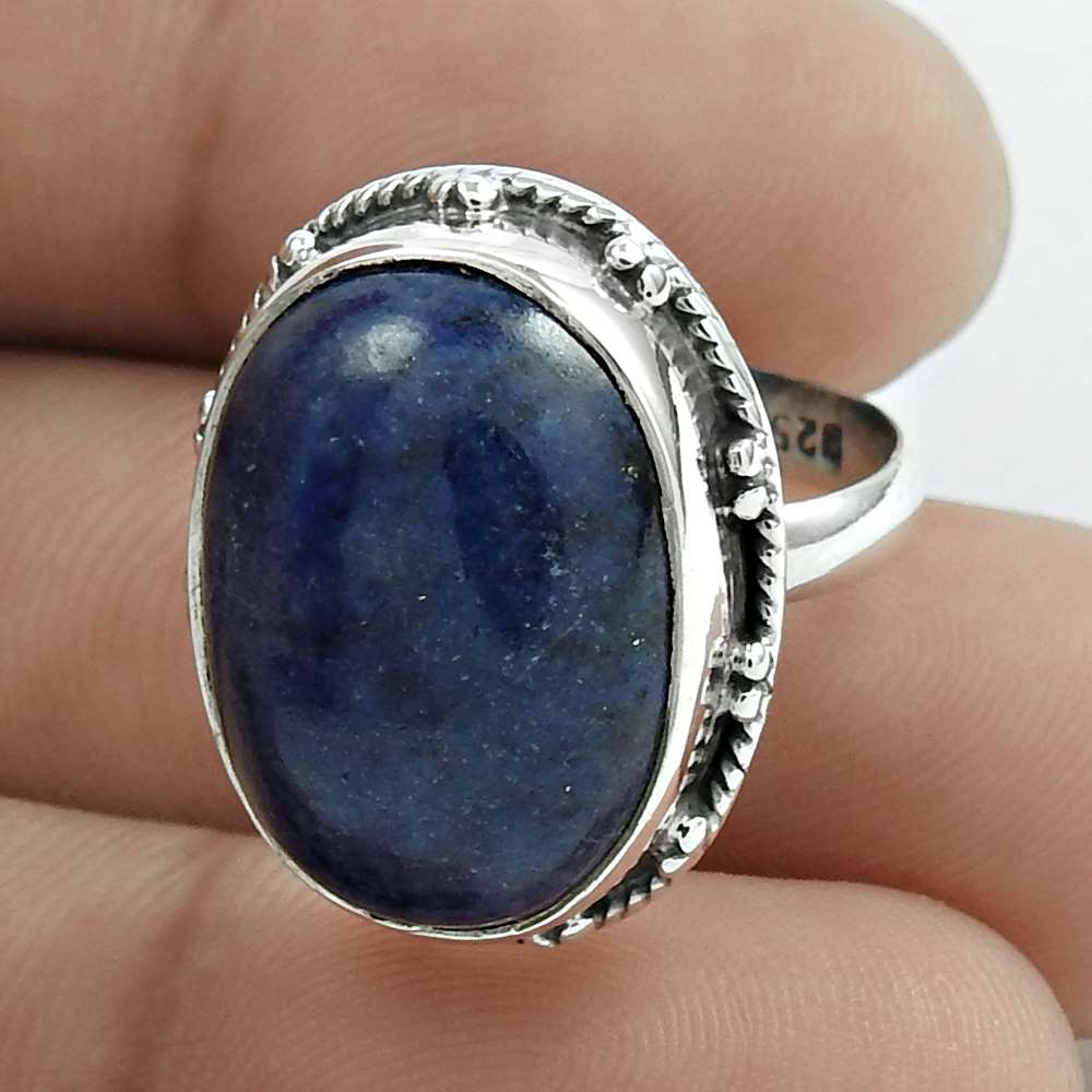 Mothers Day Gift Solitaire Ring Size 6 925 Sterling Silver Natural Lapis Lazuli X2