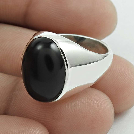 Natural Onyx Gemstone Cocktail Ring Size 6.5 925 Sterling Silver Jewelry E14