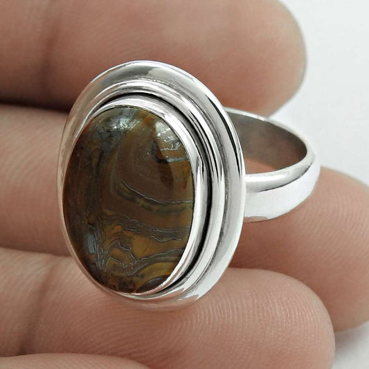 Mothers Day Gift 925 Silver Natural Tiger'S Eye Gemstone Cocktail Ring Size 9 H14