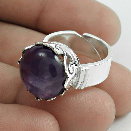 Mothers Day Gift Amethyst Gemstone 925 Sterling Silver Cocktail Ring Size 5.5 J14