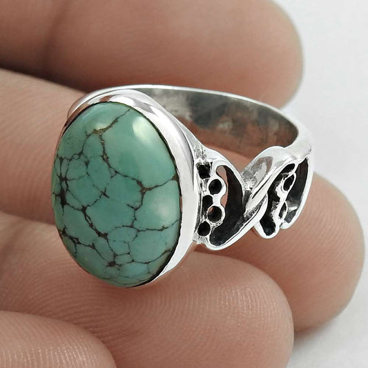 Mothers Day Gift Natural Turquoise Statement Boho Ring Size 7 925 Silver Z5