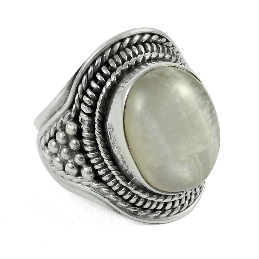 Mothers Day Gift 925 Sterling Silver Natural Moonstone Statement Ring Size 6 M14