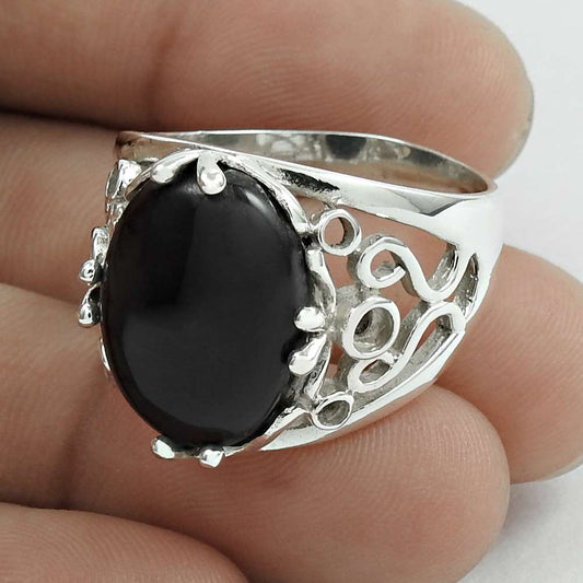 Natural Onyx Gemstone Statement Bohemian Ring Size 11 925 Silver J6