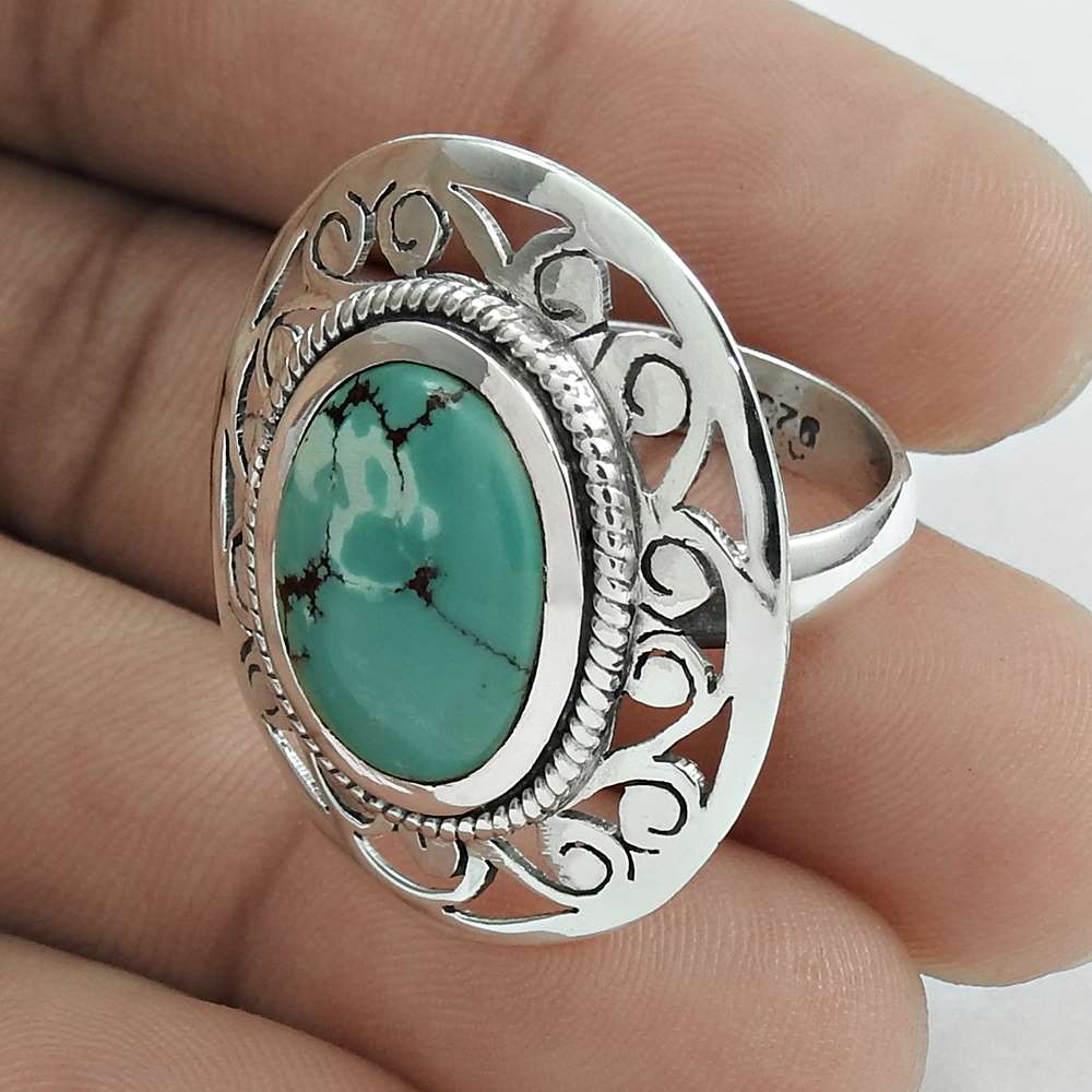 Mothers Day Gift Natural Turquoise Statement Ring Size 9 925 Silver K6