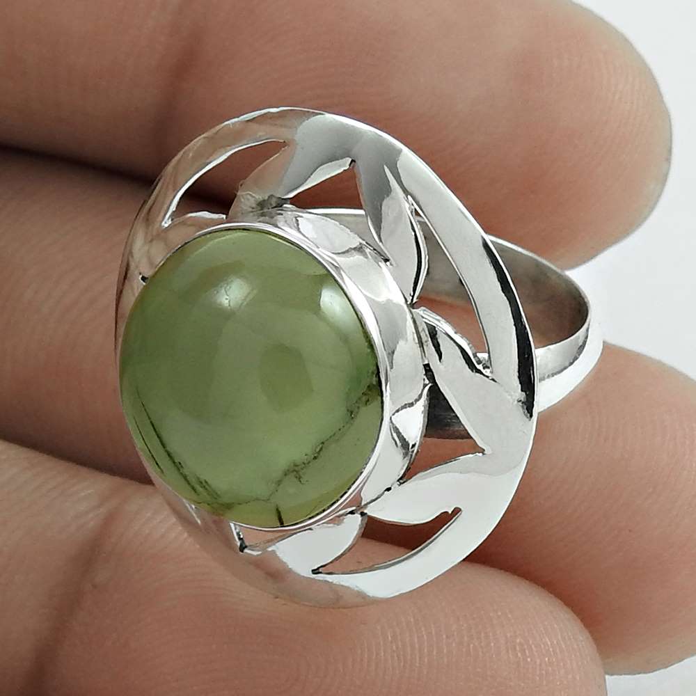 Mothers Day Gift 925 Sterling Silver Natural Prehnite Cocktail Boho Ring Size 6 E3