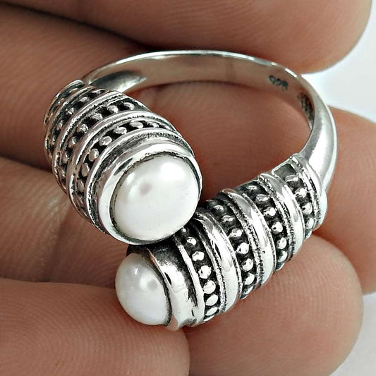 Natural Pearl Statement Ring Size 7.5 925 Sterling Silver Mothers Day Gift F15