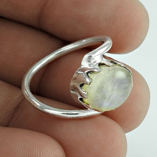 Natural Rainbow Moonstone 925 Silver Ethnic Ring Size 6.5 For Girls O20