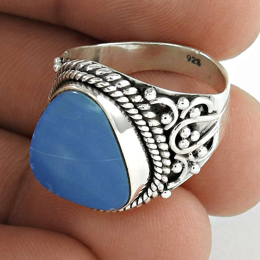 Mothers Day Gift 925 Silver Natural Opal Solitaire Vintage Ring Size 6.5 F3
