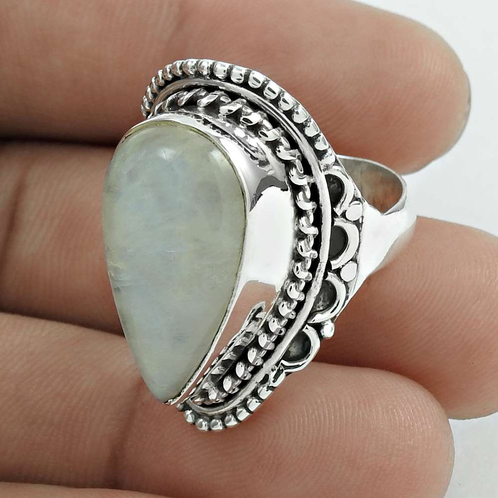 Mothers Day Gift Natural Moonstone Gemstone 925 Silver Solitaire Ring Size 8 F8