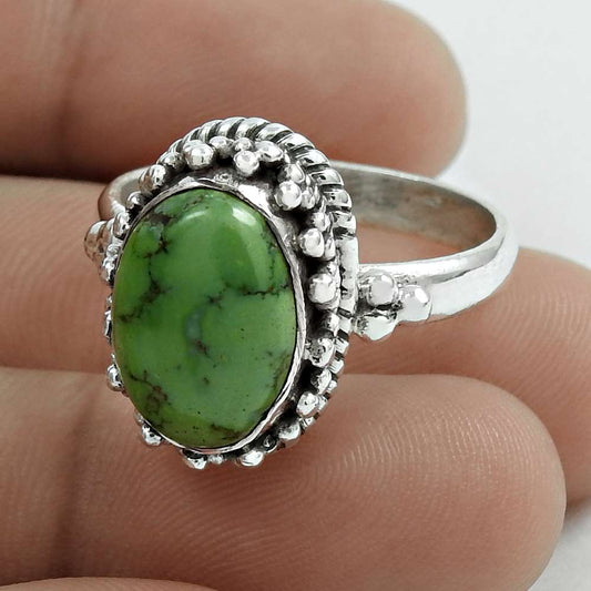 Mothers Day Gift Natural Turquoise Cocktail Ring Size 8.5 925 Sterling Silver G15