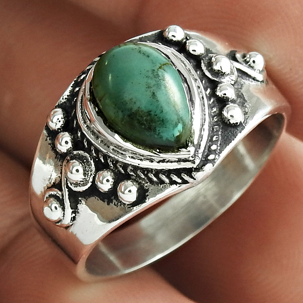 101 Gift For Her Natural Turquoise Statement Ring 925 Sterling Silver I42