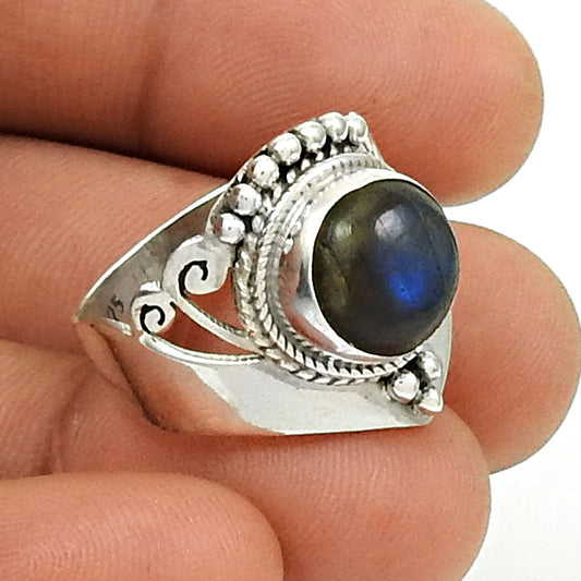 Natural Labradorite 925 Silver Anniversary Bezel Band Trendy Sister Ring Jewelry