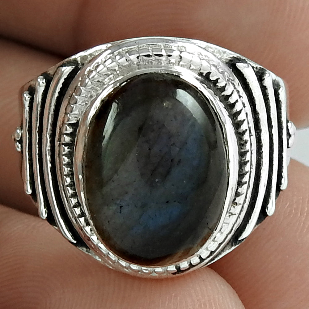Natural labradorite gemstone 925 silver solitaire boho ring for girls p8