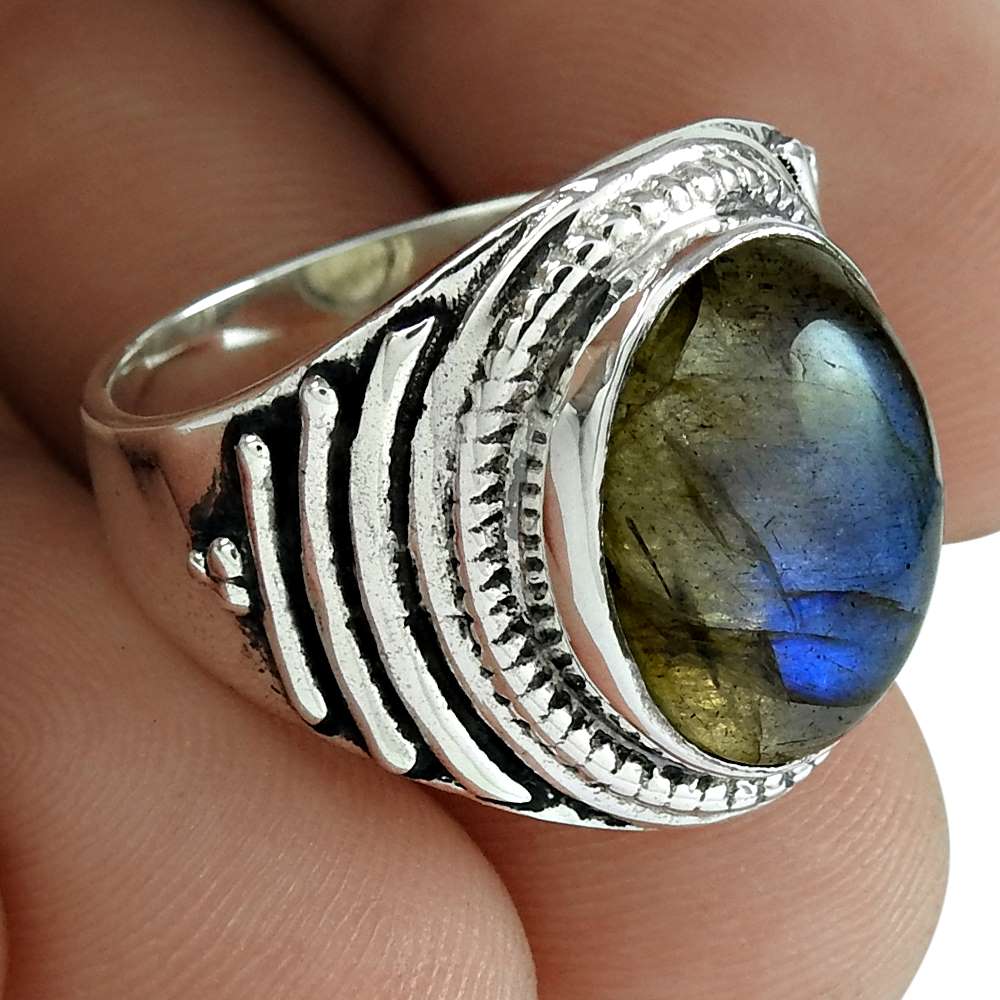 Natural labradorite gemstone 925 silver solitaire boho ring for girls p8