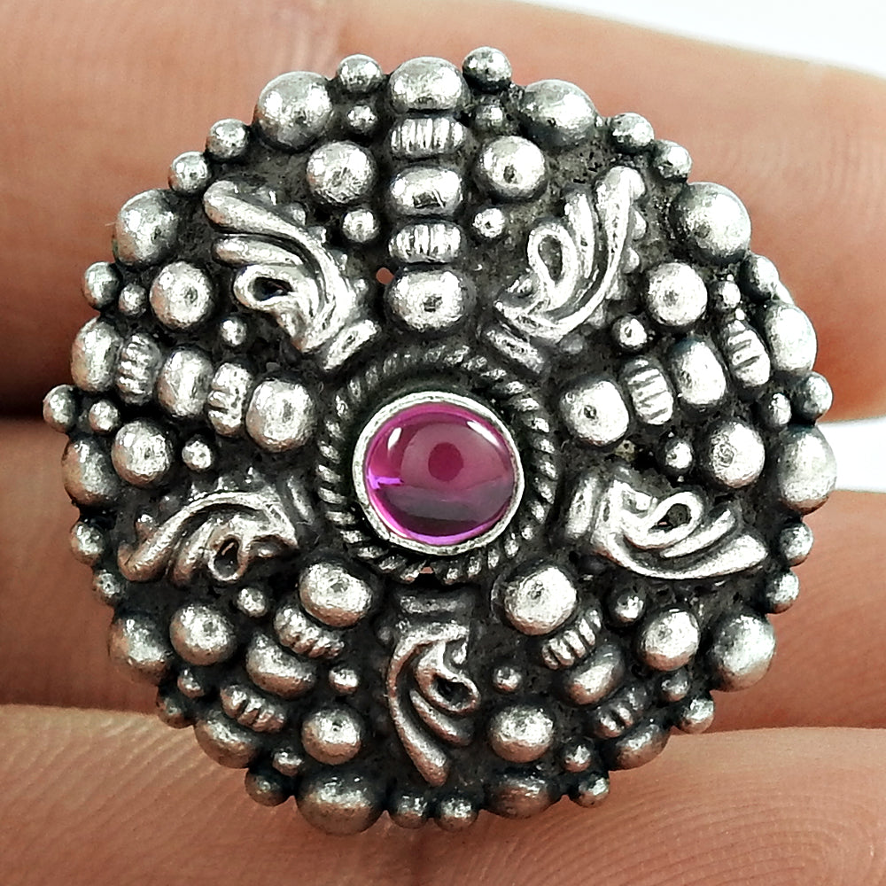 101 Pink Ruby Gemstone 925 Sterling Silver Trendy Adjustable Ring