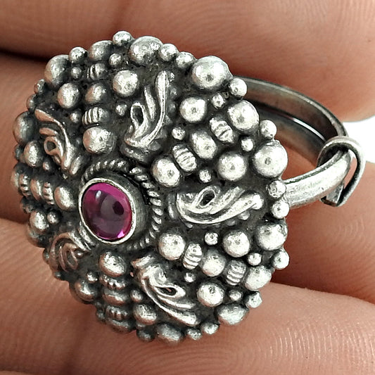 101 Pink Ruby Gemstone 925 Sterling Silver Trendy Adjustable Ring