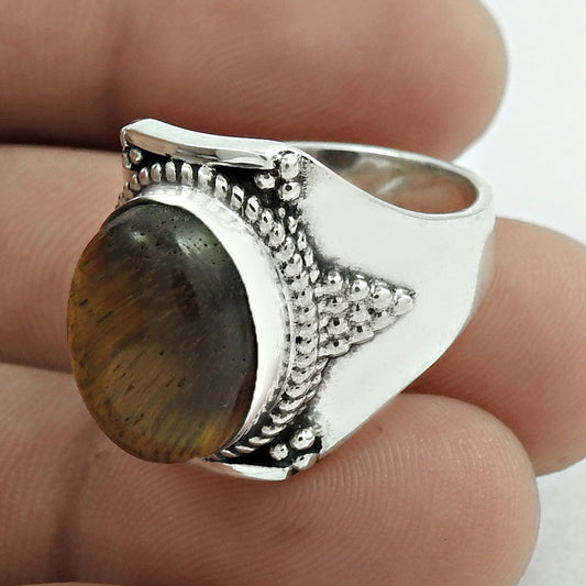 101 Gift for woman 925 silver natural tiger eye cocktail vintage ring b33