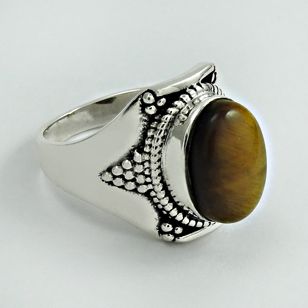 101 Gift for woman 925 silver natural tiger eye cocktail vintage ring b33