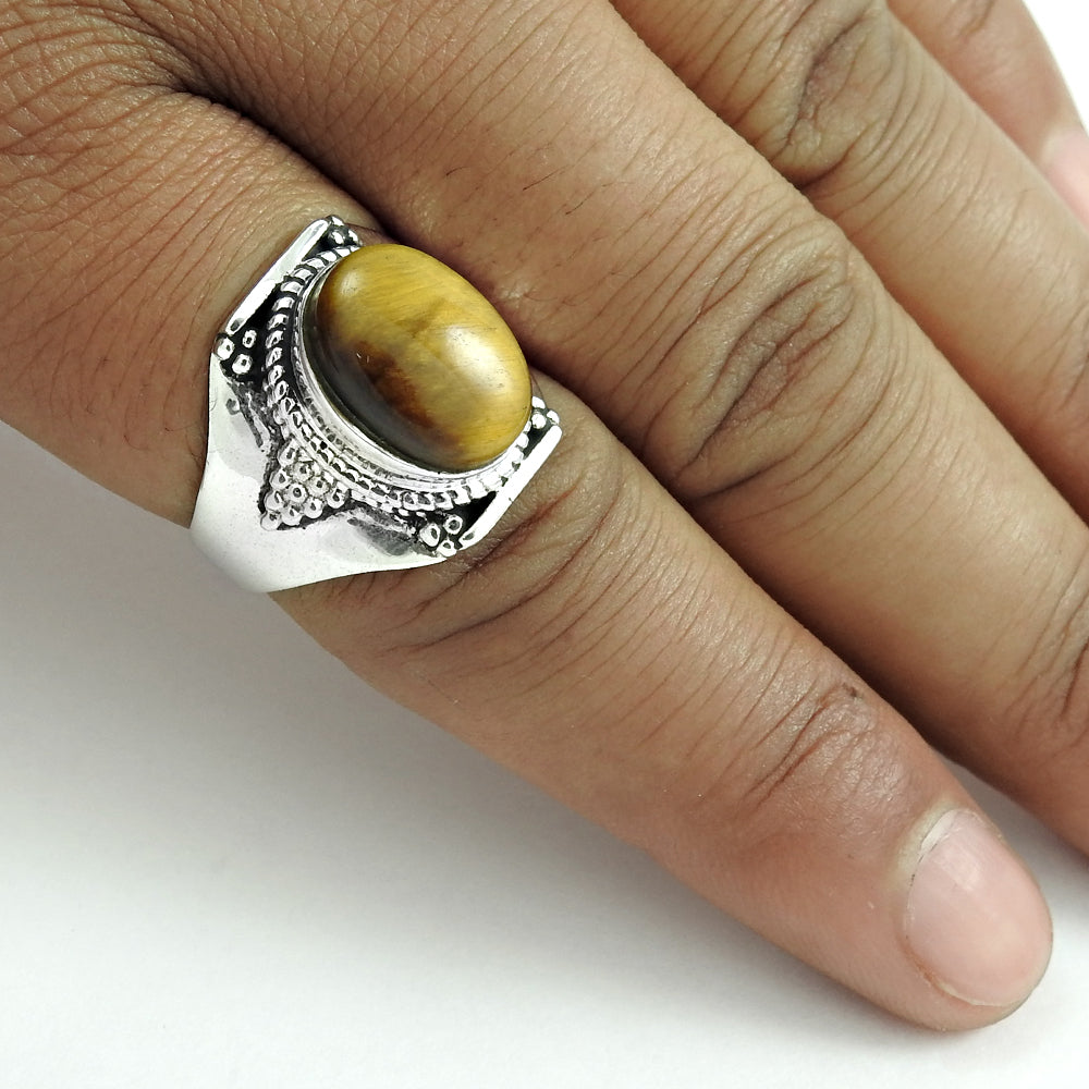 Gift for woman 925 silver natural tiger eye cocktail vintage ring b33