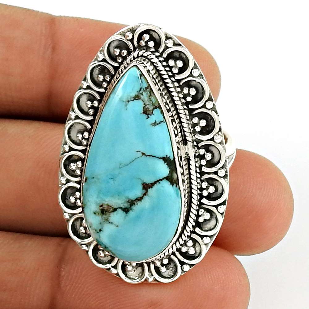 101 Gift For Woman Natural Turquoise Statement Tribal Ring 925 Silver K7