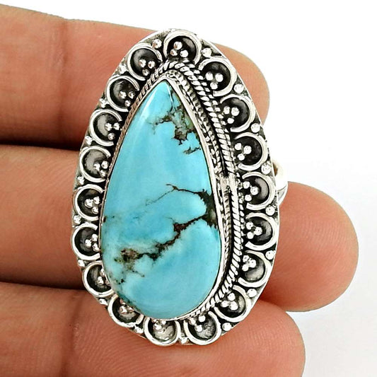 101 Gift For Woman Natural Turquoise Statement Tribal Ring 925 Silver K7