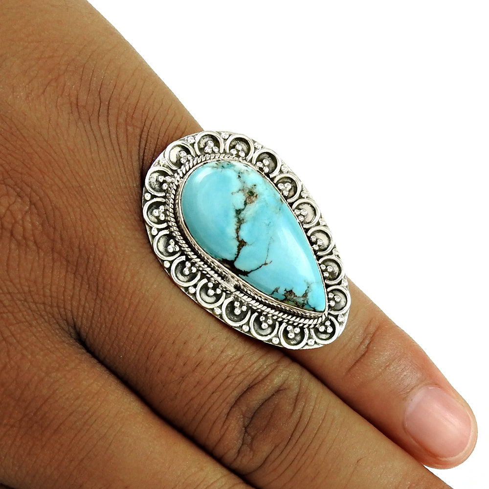 101 Gift For Woman Natural Turquoise Statement Tribal Ring 925 Silver K7