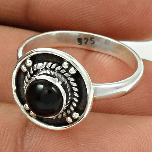 101 Natural Black Onyx Gemstone Solitaire Vintage Ring 925 Silver For Women E64