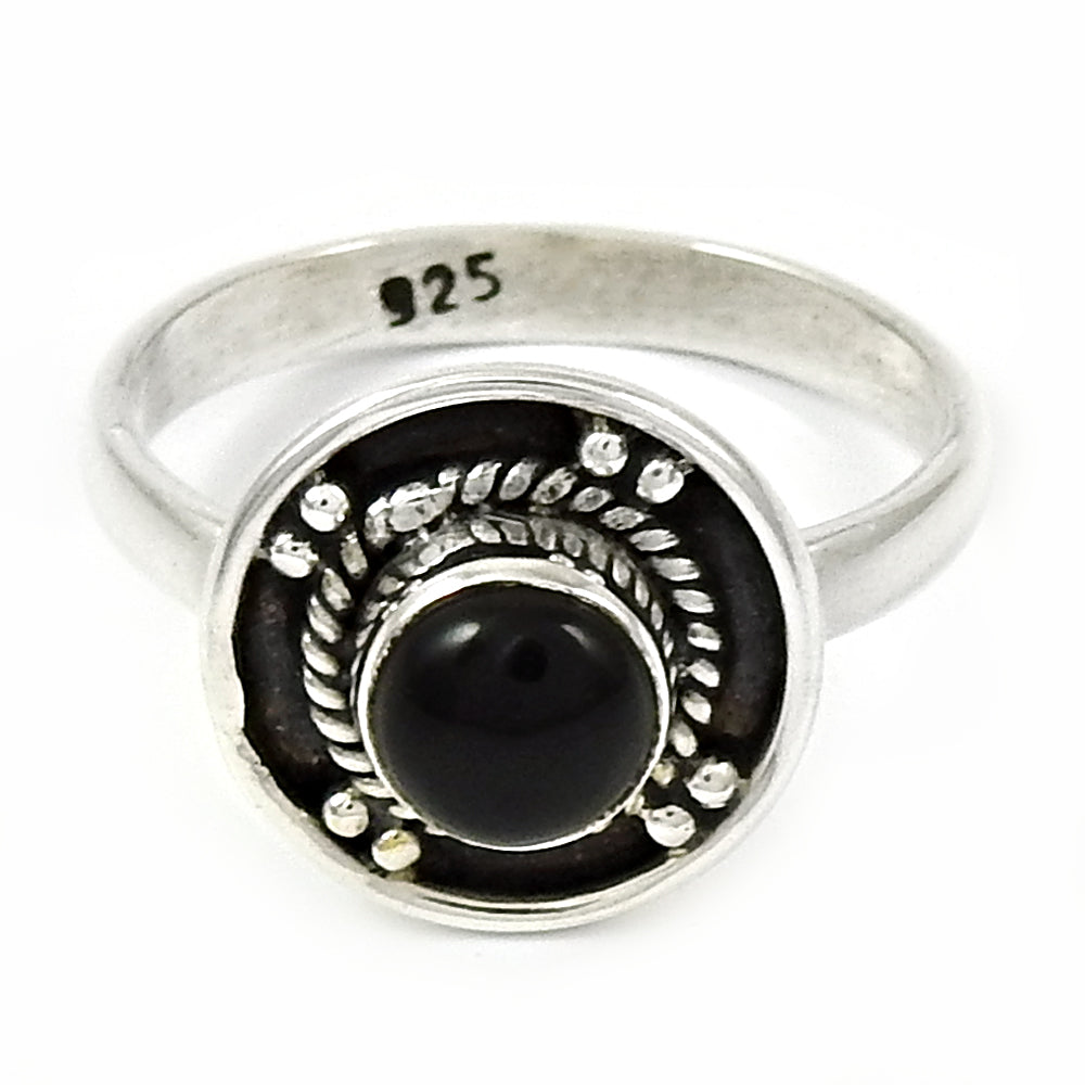 101 Natural Black Onyx Gemstone Solitaire Vintage Ring 925 Silver For Women E64