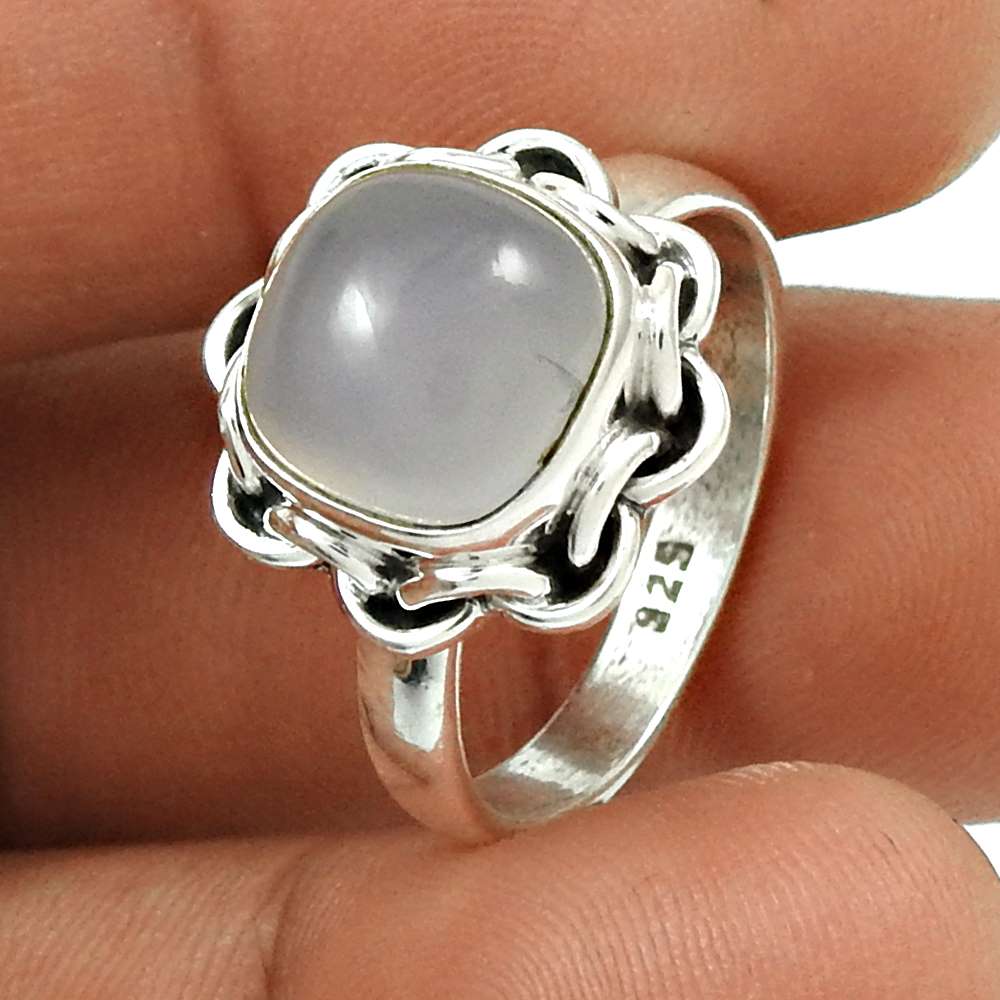 101 Natural chalcedony gemstone sky ring 925 silver wholesale jewelry e17