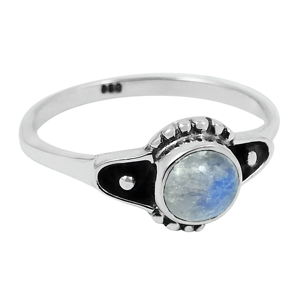 Sterling Silver Natural Rainbow Moonstone Ethnic Solitaire Promise Ring