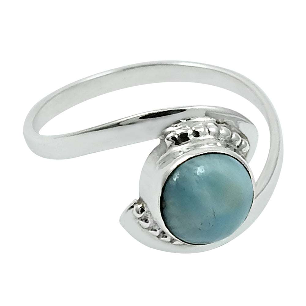 Natural Larimar Gemstone 925 Silver Statement Ring Gift For Girls R2