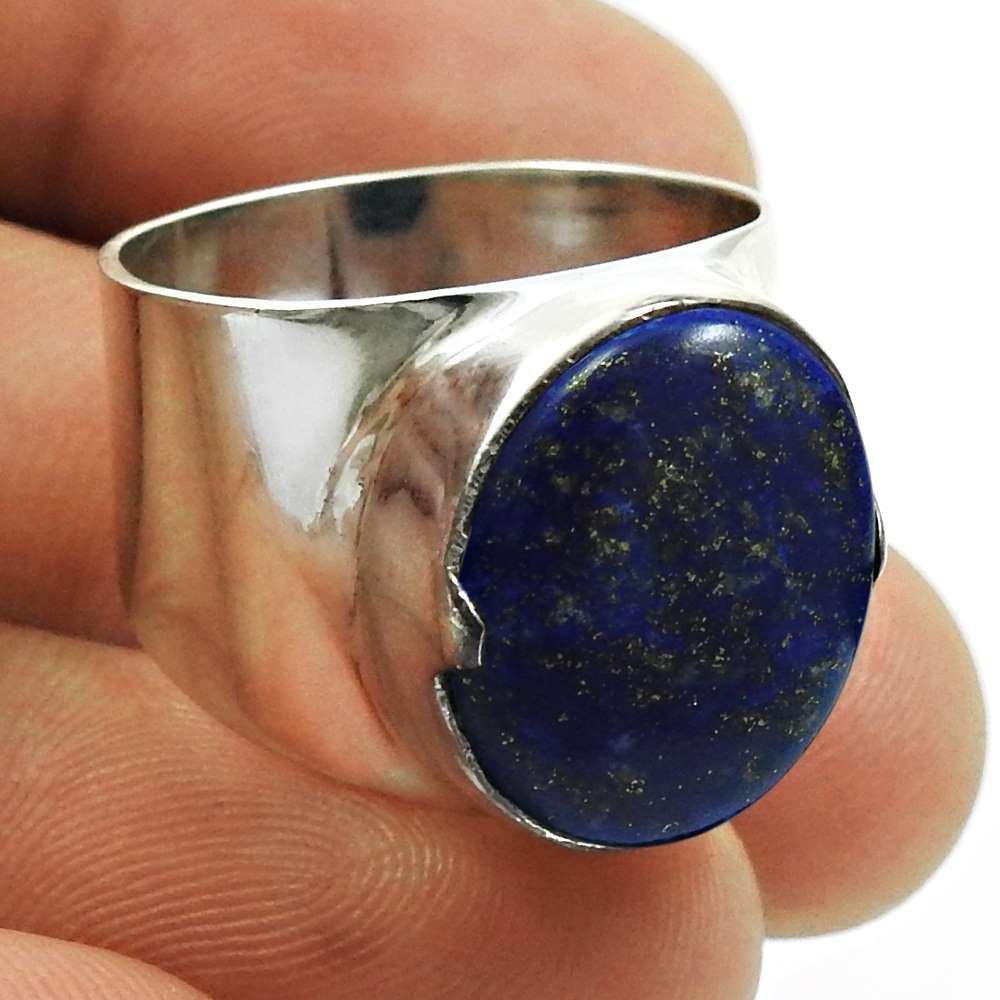 Gift for woman statement ethnic ring 925 silver natural lapis lazuli i9
