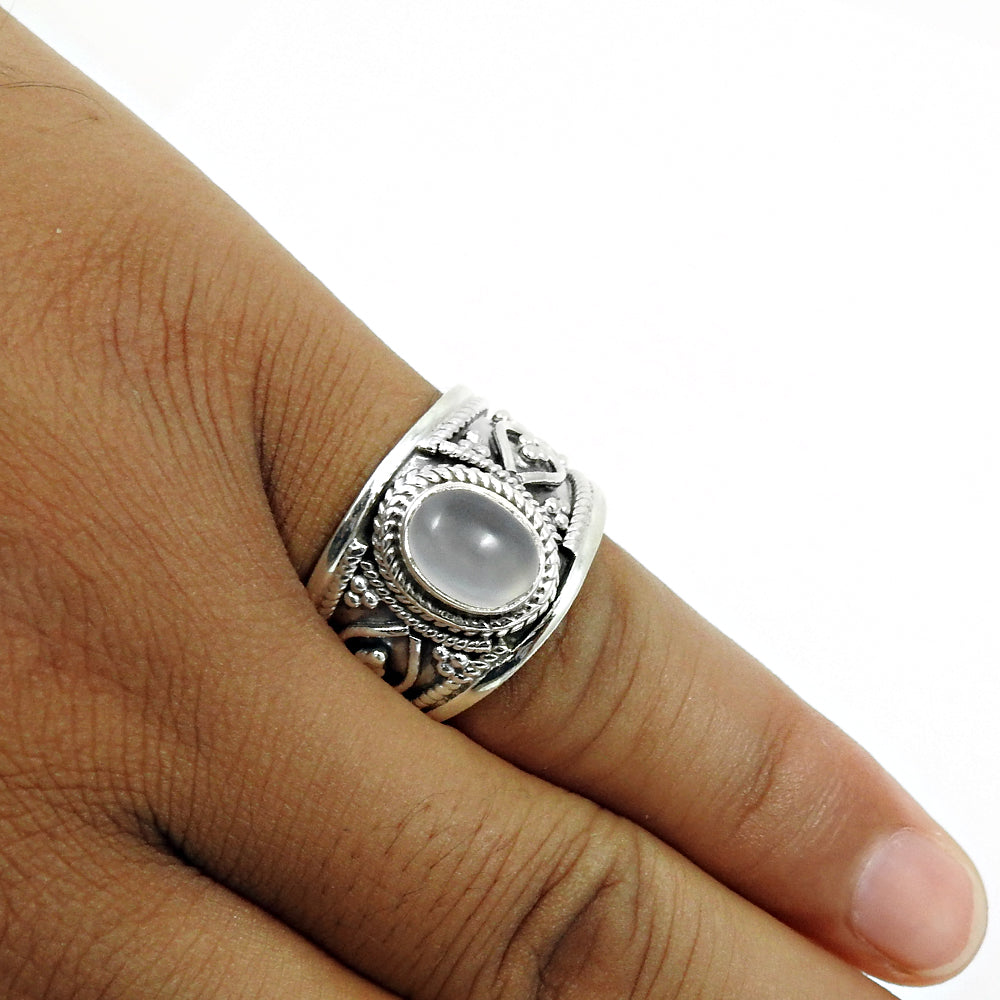 Natural chalcedony 925 silver statement vintage ring for women n10