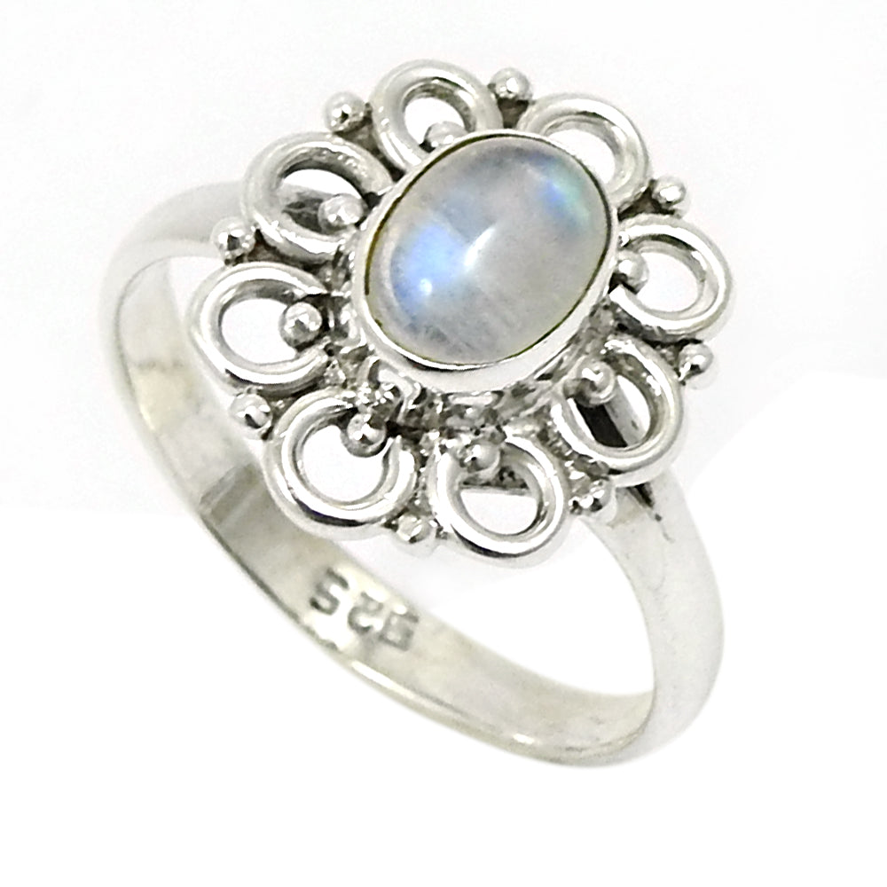 101 Natural Rainbow Moonstone Cocktail Tribal White Ring 925 Silver U25